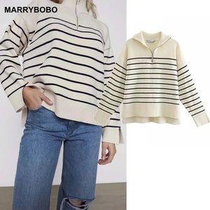 Zara Striped Quarter Zip Sweater